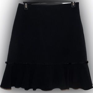 🍄Larry Levine Stretch Black Skirt MIDI Side Zipper Ribbon Bow Trim Full 10